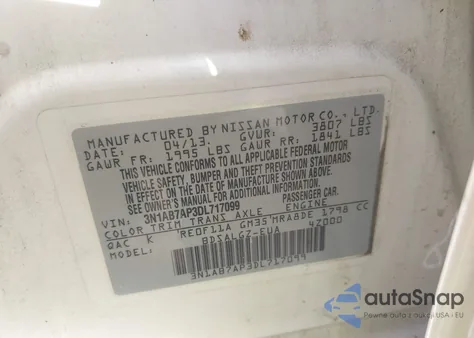 2013 Nissan Sentra Sl из США, поврежденный, VIN 3N1AB7AP3DL717099